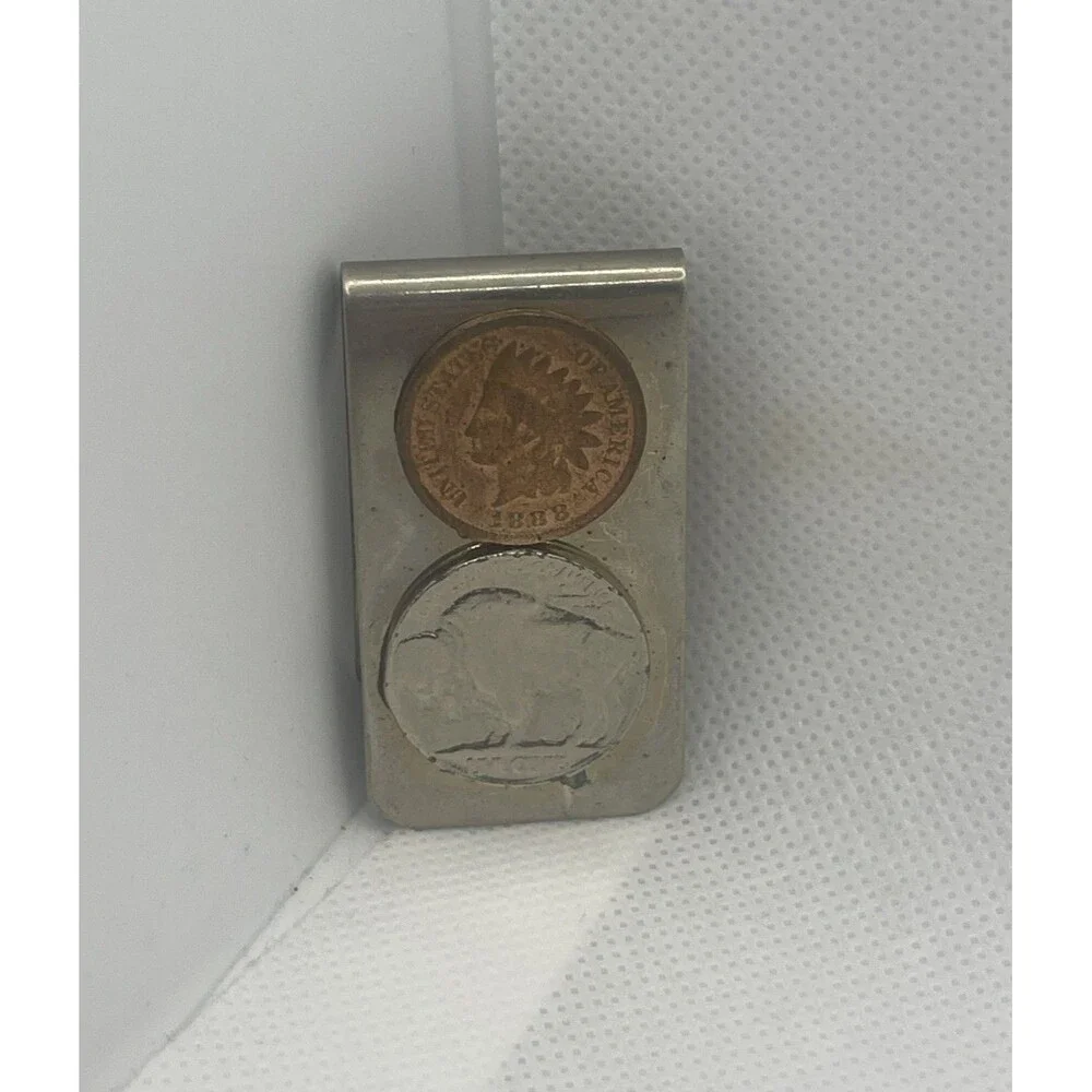 Vintage money Clip - south western with Indian Head penny1888 Buffalo nickle